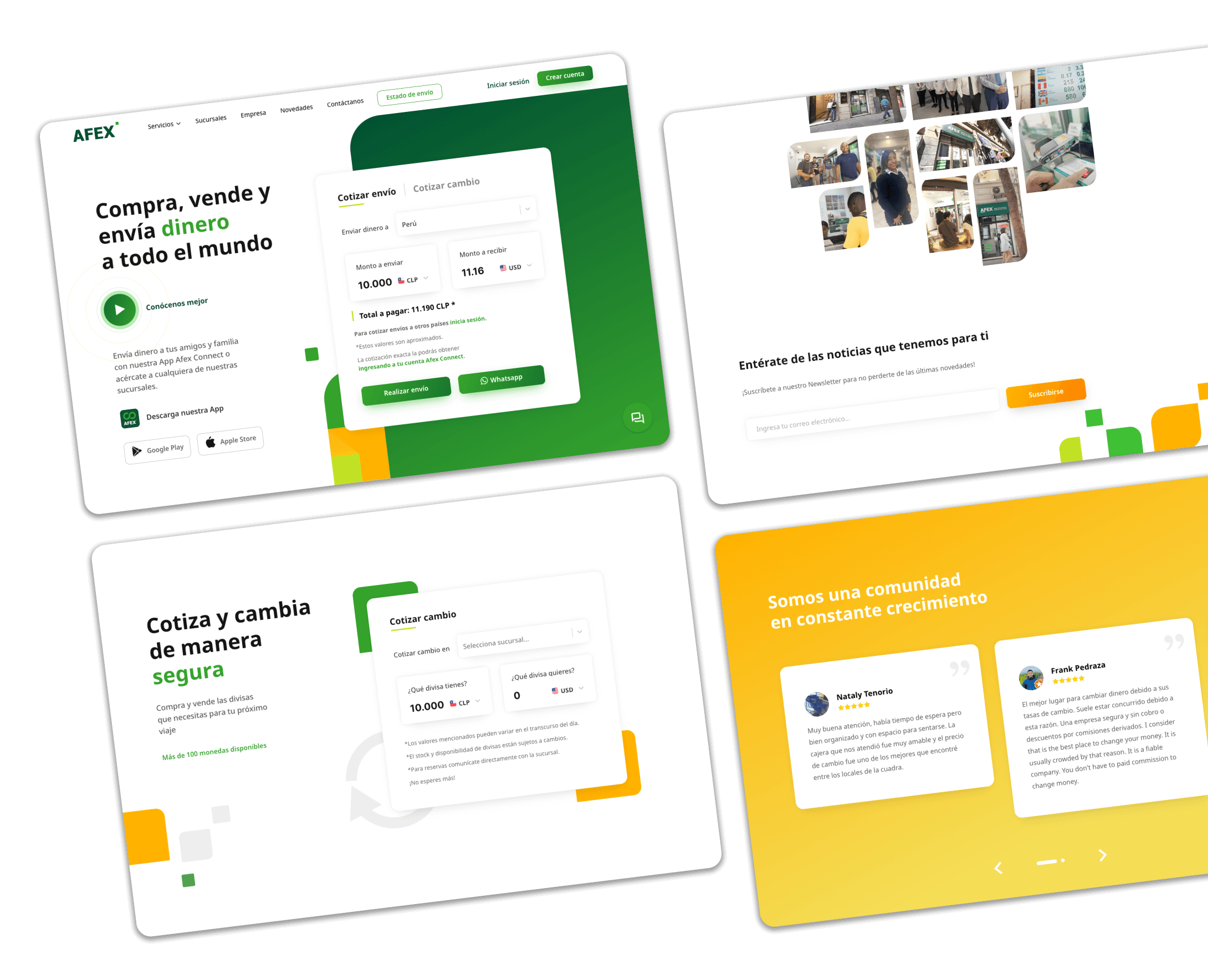 Capturas del sitio web de AFEX mostrando nuestras habilidades de desarrollo web
