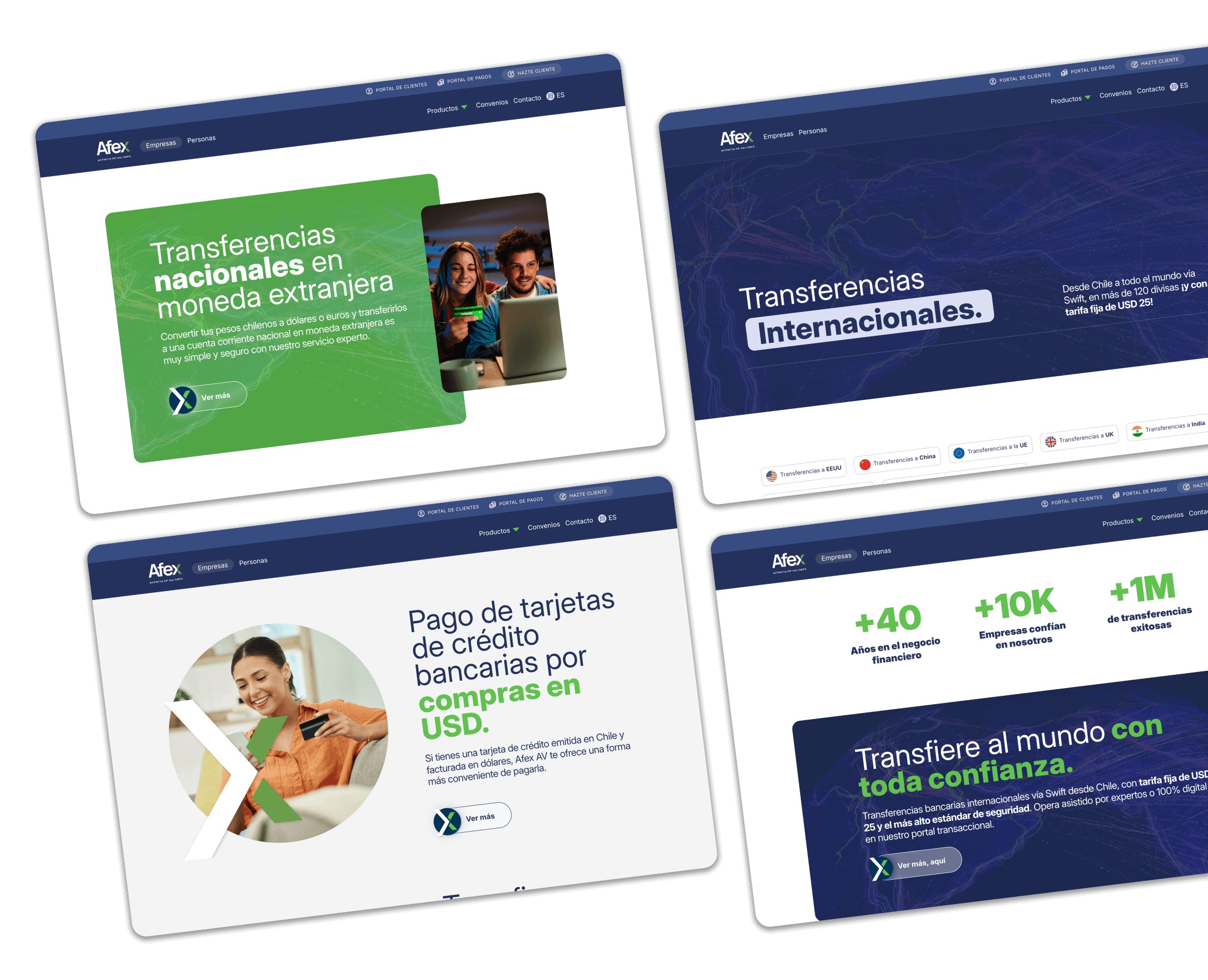 Capturas del sitio web de AFEXAV mostrando nuestras habilidades de desarrollo web