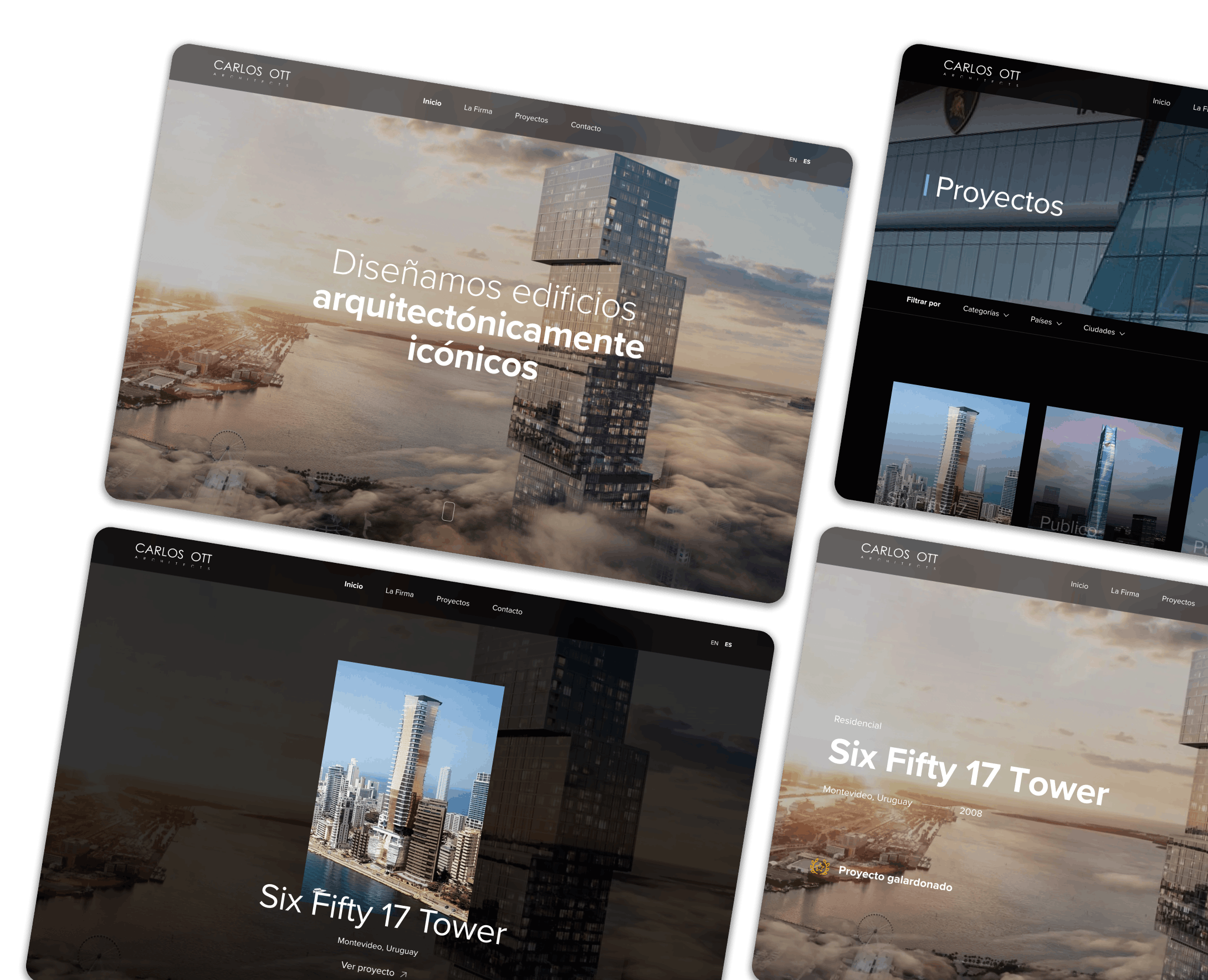 Capturas del sitio web de Carlos Ott mostrando nuestras habilidades de desarrollo web