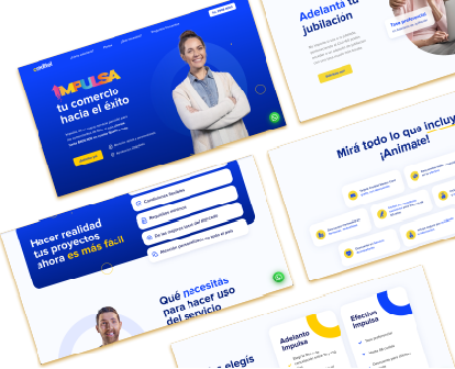 Screens of Creditel's landing pages, showcasing our design capabilities