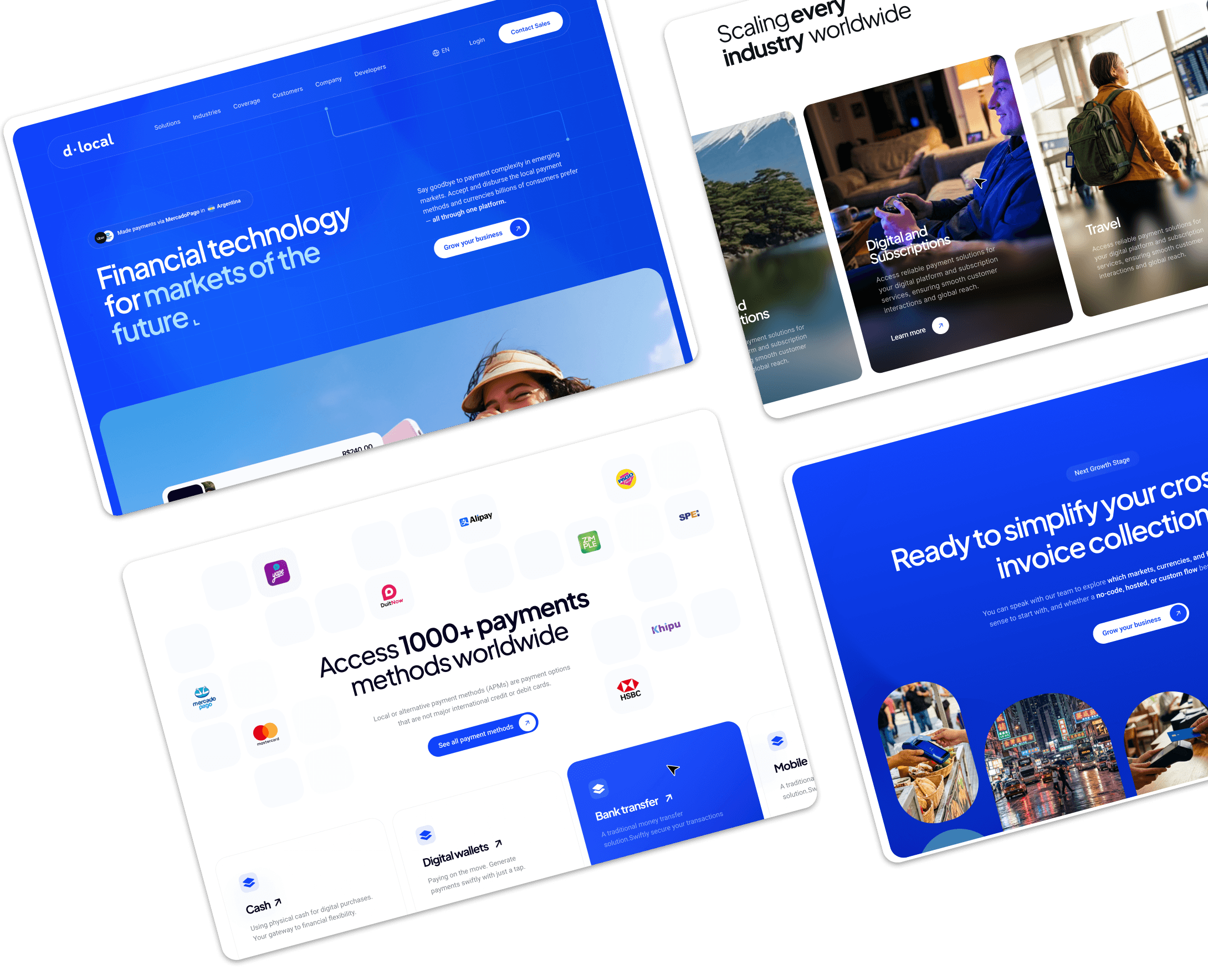 Screens of dLocal's website, showcasing our design capabilities