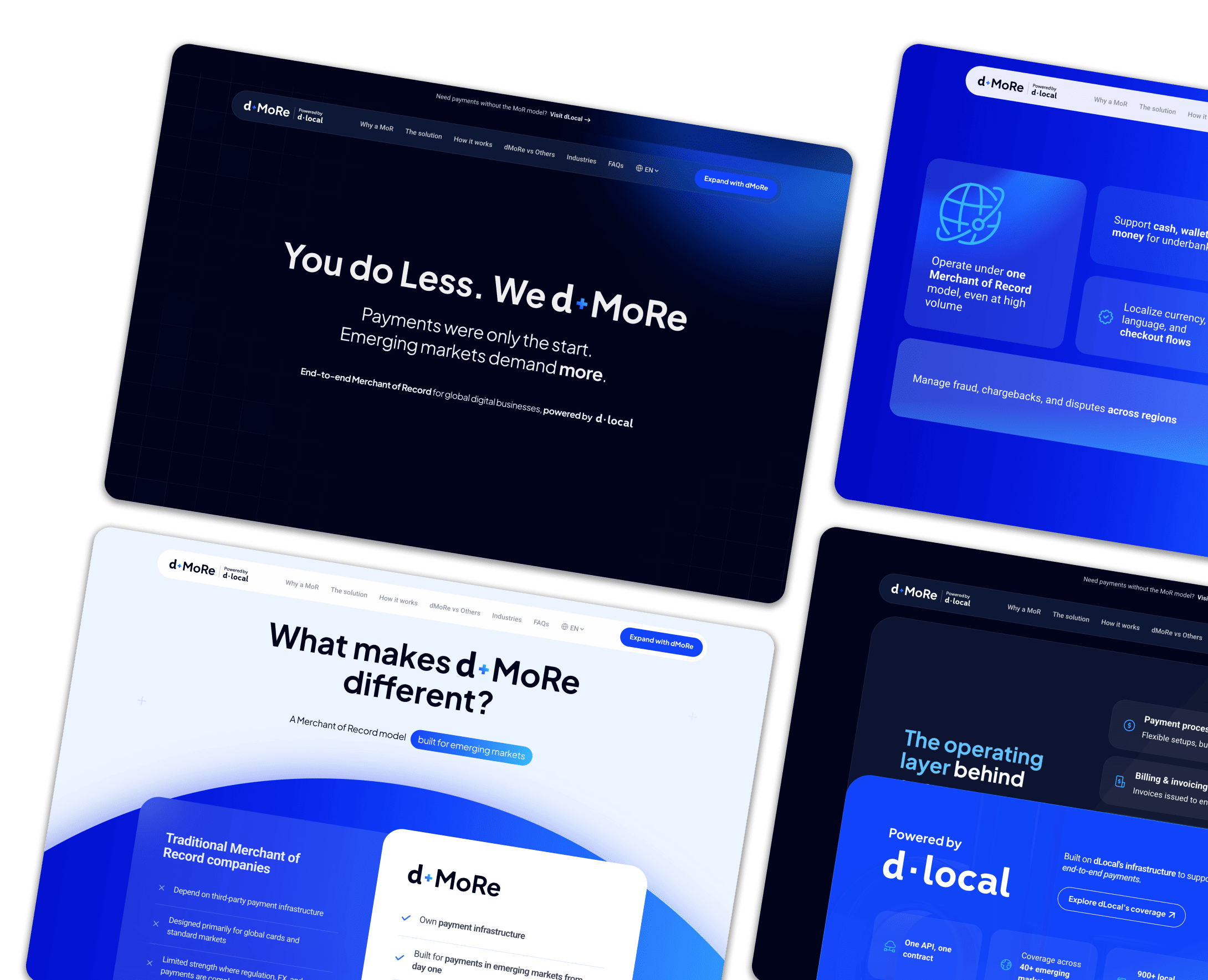 Capturas del sitio web de dMoRe mostrando nuestras habilidades de desarrollo web