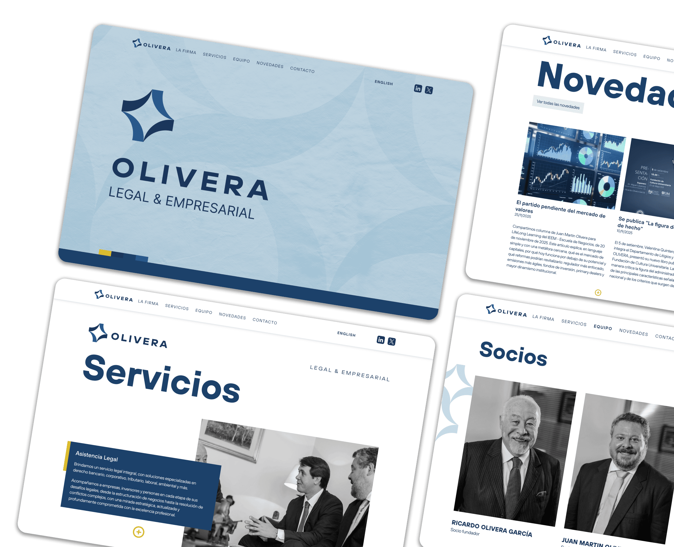 Capturas del sitio web de Olivera mostrando nuestras habilidades de desarrollo web