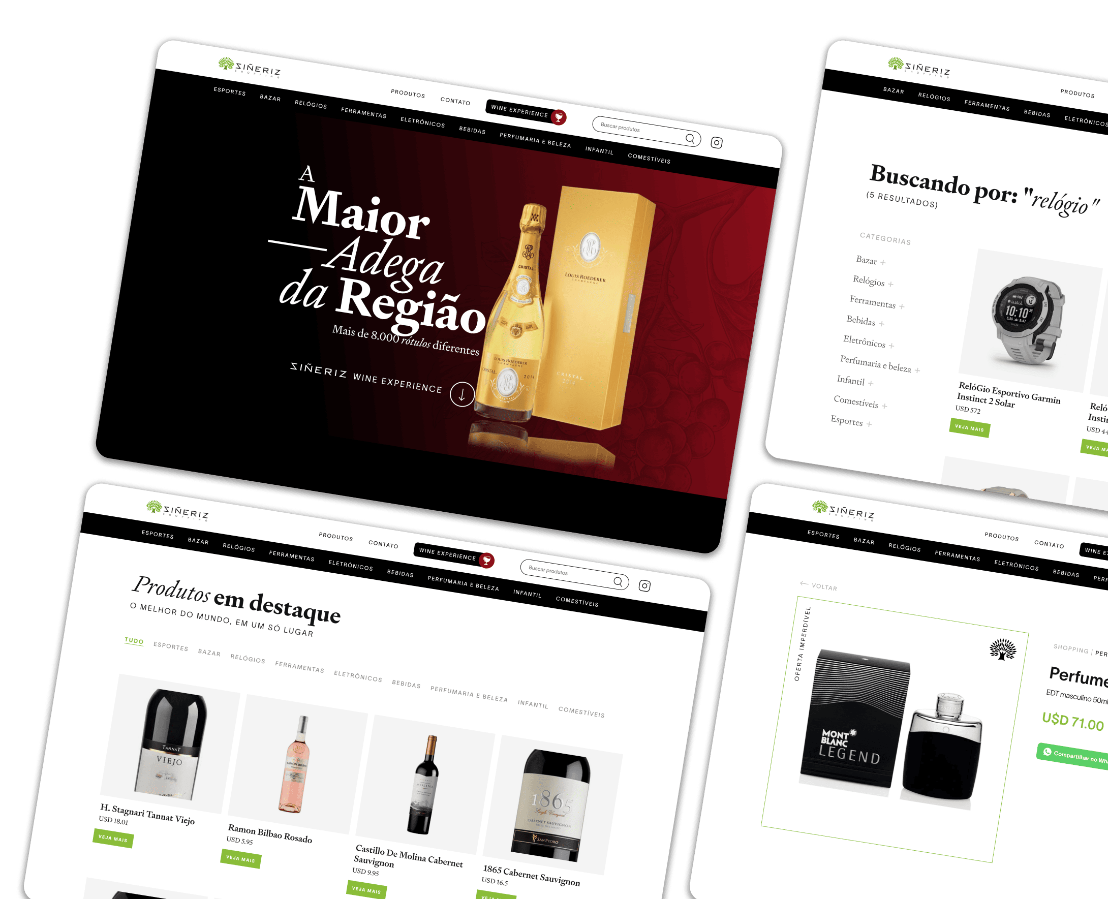 Capturas del sitio web de Siñeriz mostrando nuestras habilidades de desarrollo web