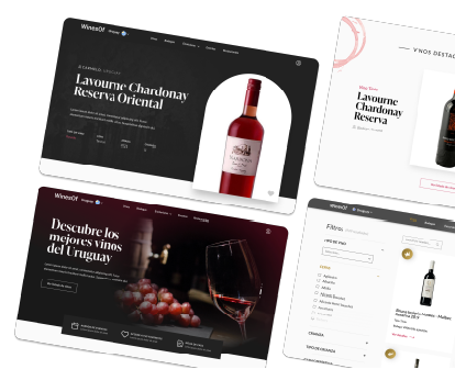 Capturas de la plataforma de WinesOf mostrando nuestras habilidades de diseño